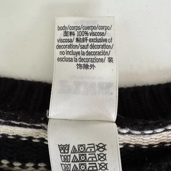 PINK Victoria’s Secret Black Ivory Striped Cropped Crewneck Sweater Sz Medium - Image 6