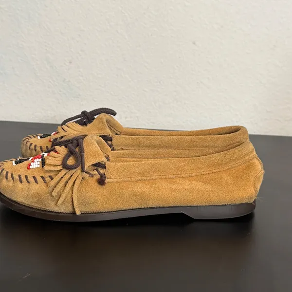 Minnetonka Thunderbird Suede Moccasins Womens 7.5 Beaded Fringe Loafers Flats - Image 11