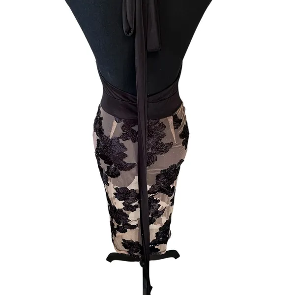 Luxxel Seduced Dress‎ with Halter Top Bodysuit and Sheer Floral Attached Skirt - Image 4