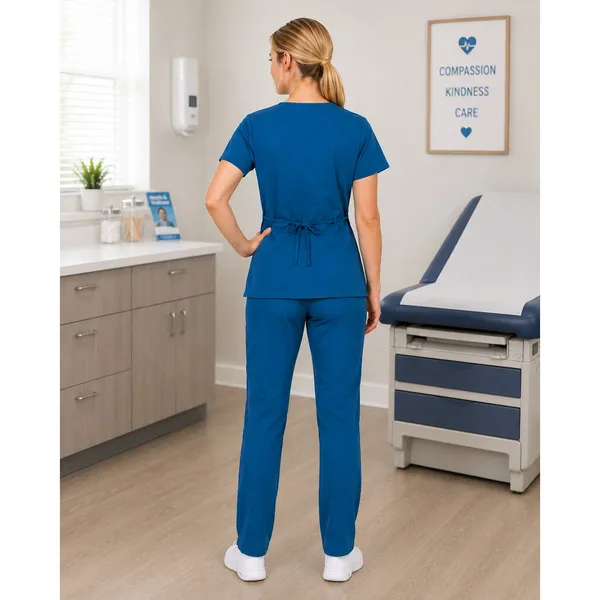 New York Laundry Medics Teal Blue Shortsleeve Scrub Top, S - Image 7