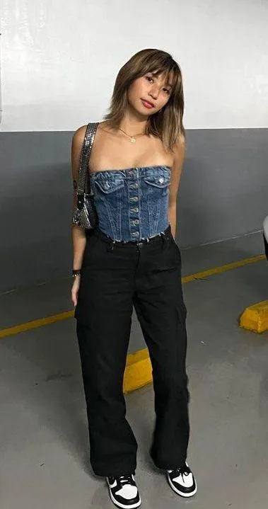 Zara crop top corset denim jeans button up - Image 6