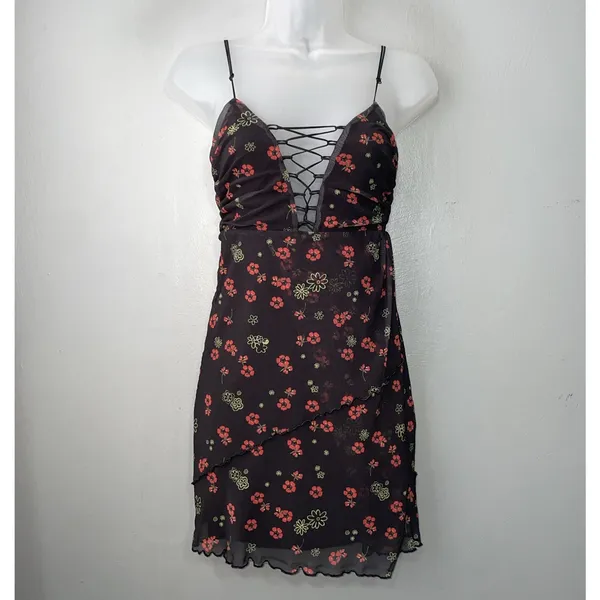 Urban Outfitters Mini Dress Juniors Size Small Black Floral Mesh Y2K Whimsigoth - Image 3