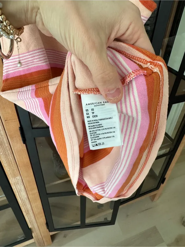 American Eagle knit cami mini dress orange pink striped print scoop a-line - Image 5