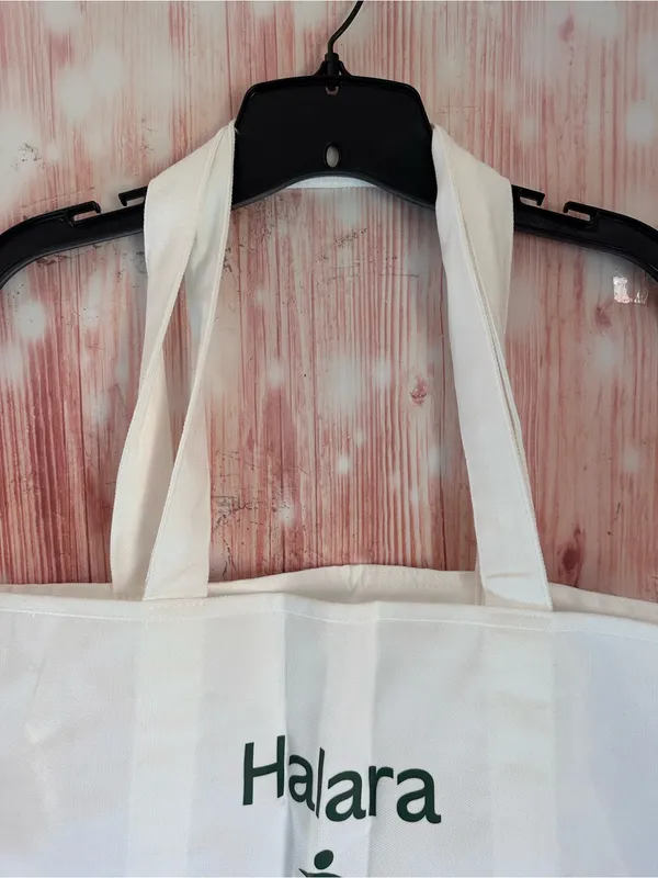 Halara White Logo Green Letter Print Casual Canvas Tote Bag NWT - Image 3