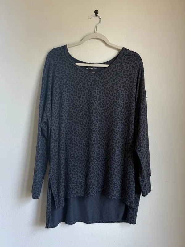 American Eagle Grey Leopard Fleece Pullover - Image 2