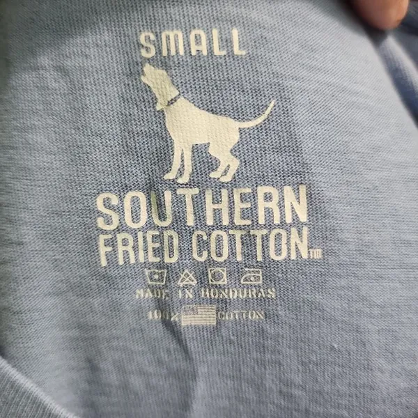 Southern Fried Cotton TShirt Women Size Small Blue Crew Neck Graphic Print Retro - Image 4
