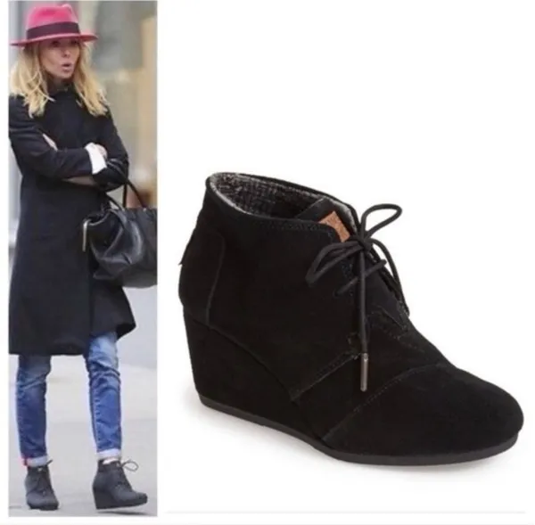 Toms Black Desert Wedge Black Suede Ankle Booties Lace Up Women’s Size 7 - Image 7