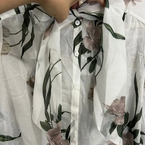Ted Baker Elderflower Organza Blouse Women 4 White NWT Floral Bow Neck Blouse - Image 2