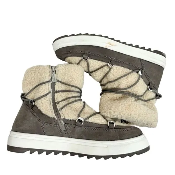 Blondo Boots Size 9.5 Waterproof Gray Cream‎ Suede Shearling Upper Lace Up - Image 6