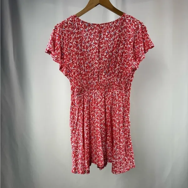 Lulus Dondi Print Tie-Front Short Sleeve Romper in Red and‎ White Size Small - Image 8