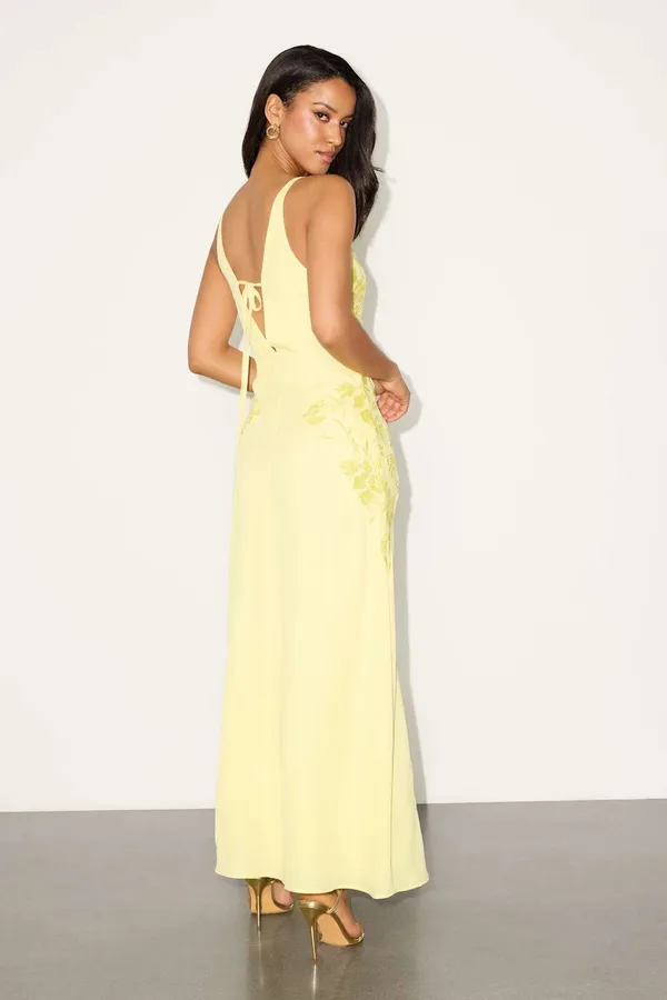 Lulus Julissa Light Yellow Embroidered Tie-Back Maxi Dress - Image 2