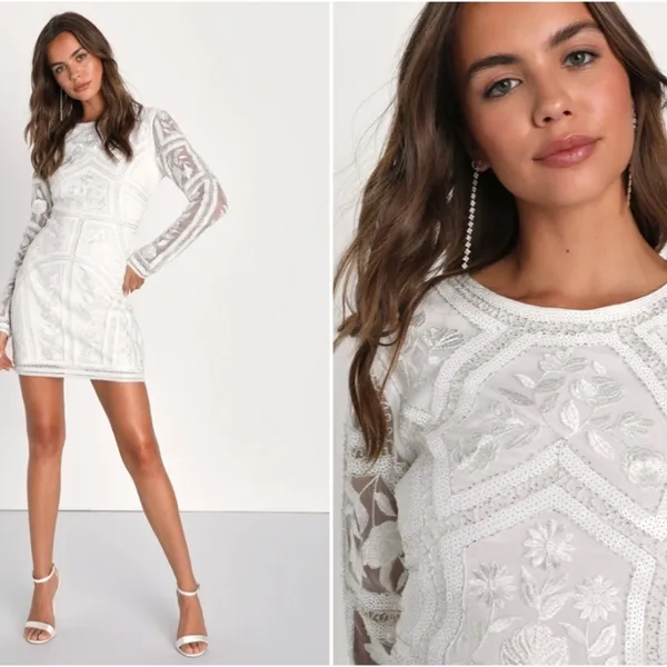 LULU's Bridal Shower Bachelorette Engagement Floral Elegant Sexy Mini Dress - Image 4