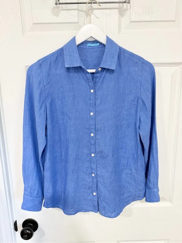 J. McLaughlin 100% Linen Blue Button Down Shirt Coastal Quiet Luxury XS - Image 8
