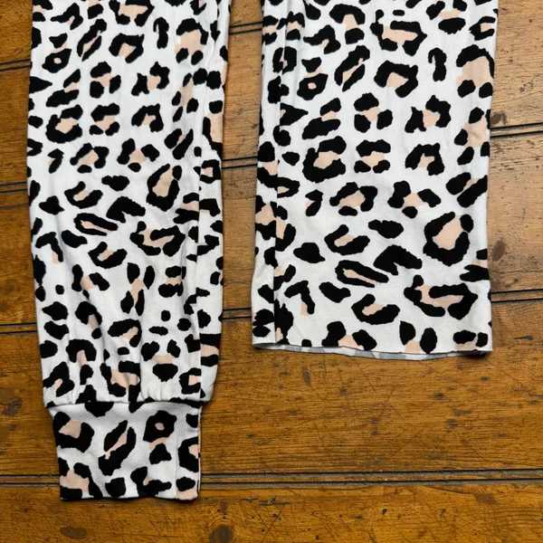 Spark Leopard Print Jogger Pants White Black Tan Animal Print L-586‎ S/M NWT - Image 2