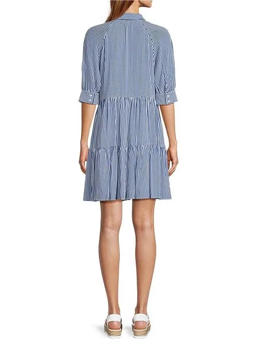 A Loves A Striped Tiered Button-Front Shirt Dress XS - Image 3