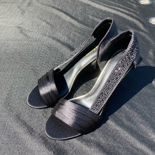 ✨🖤 Lady Couture Size 39 / 8.5 Black Satin D’Orsay “Sharp” Rhinestone Crystal Heels 🖤✨ - Image 18