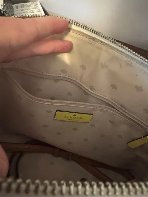 kate spade Yellow Leather Satchel with White Trim and Tan Handles - Image 7