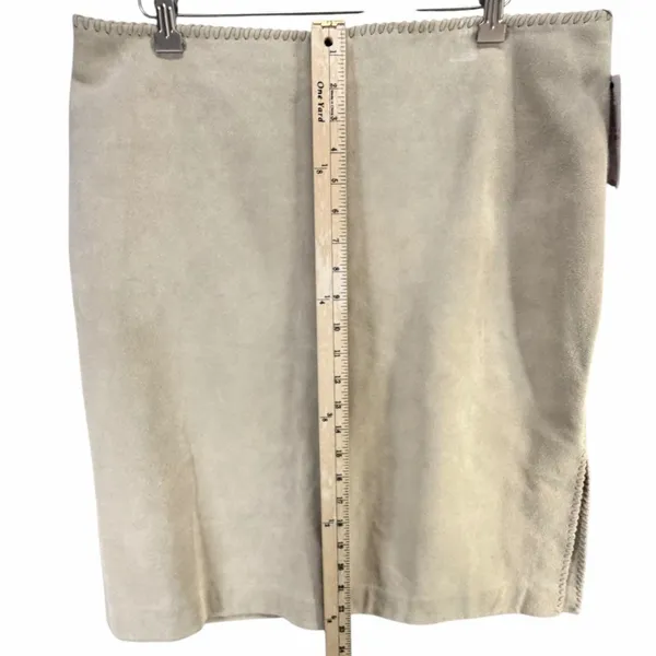 Vintage Anne Klein Suede Skirt 14 Beige Leather Whipstitch Boho Western Classic - Image 8