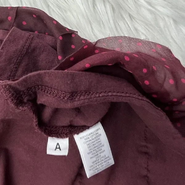 Ann Taylor Loft Top Women’s Small Burgundy Polka Dot Sleeveless Layered Ruffle - Image 4