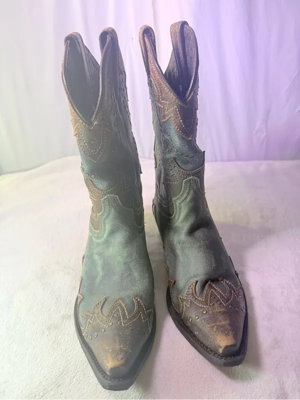 Teal Western Ankle Boots for Women - Image 4