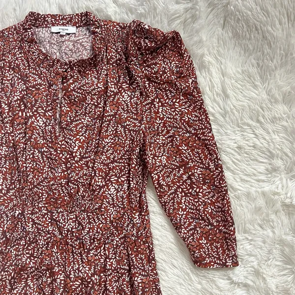 SUNCOO Paris Cesaria Dress Rust Floral Tiered Ruffle Mini Size T1 S - Image 5