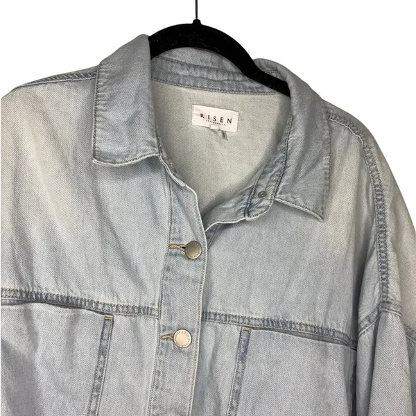 Risen Light Wash Denim Shirt Shacket Oversized Size XL Button Up - Image 2