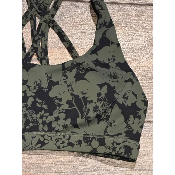Lululemon Free To Be‎ Serene Sports Bra Olive Green Black Strappy Back Size 2 - Image 3