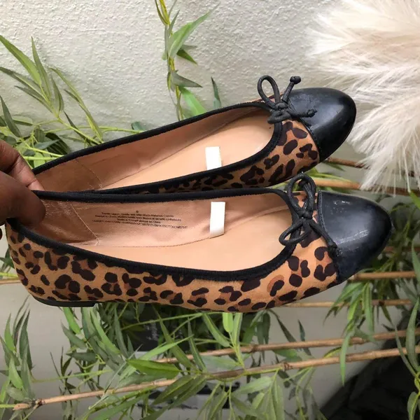 black brown cheetah leopard ballet flats bow-Size 8 - Image 4