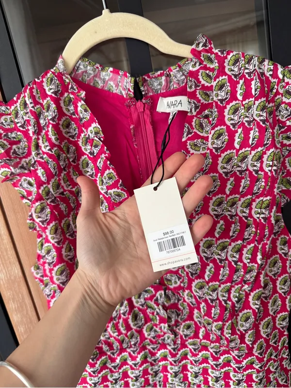 NWT Avara block print mini dress ruffle flutter sleeve floral pockets makayla - Image 3