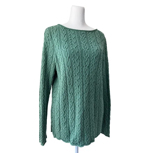 Lauren Ralph Lauren 100% Cotton Green Cable Knit Long Sleeve Pullover Sweater - Image 5