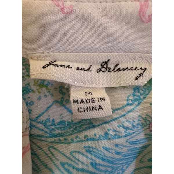 Jane and Delancey Womens Tropical Hula Island Print Rayon Button Down Shirt M - Image 5