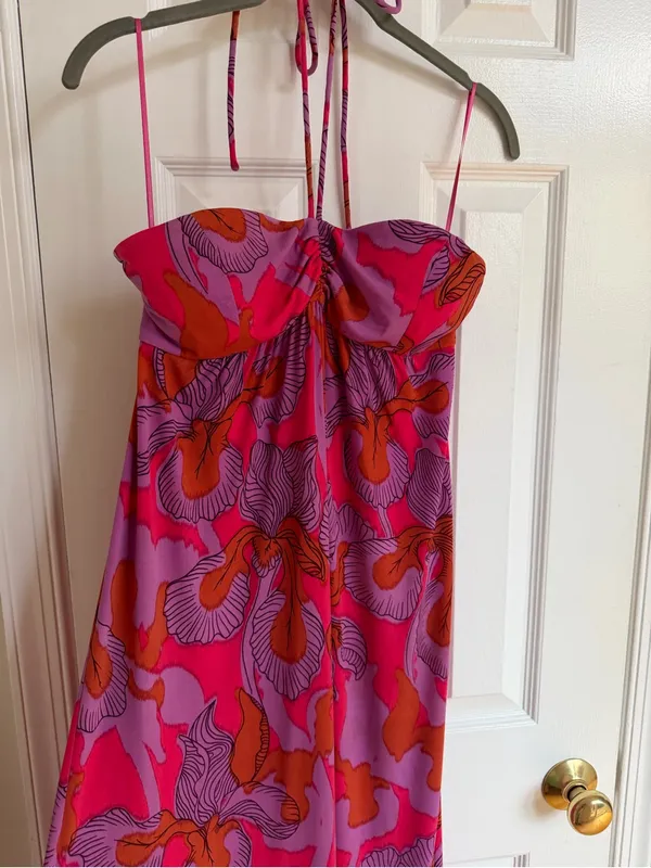 Tibi Iris Ikat Floral Padded Halter Maxi Dress Pink XS - Image 5