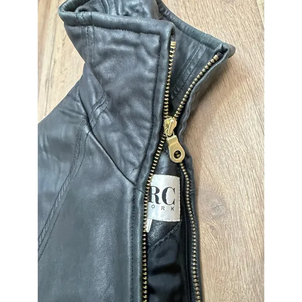 Marc New‎ York Leather Jacket Black Quilted Lined Zip Coat Women Small - Image 4