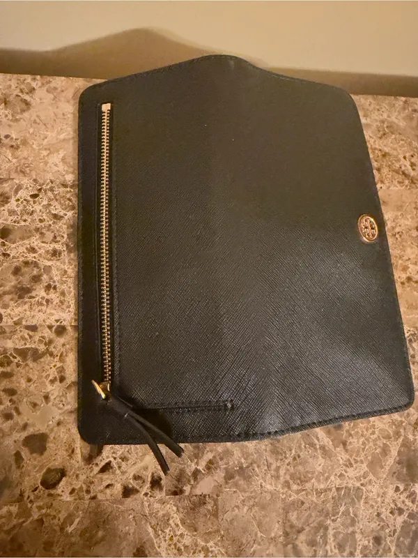 Tory Burch Black Zip-Around lightweight Wallet with Gold Logo “Authentic” - Image 6