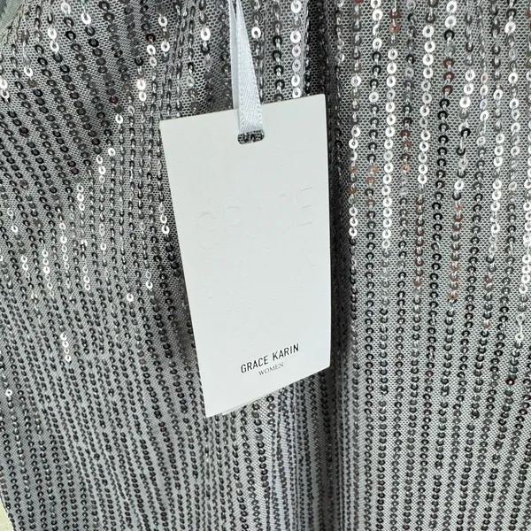 Grace Karin NWT Silver Sequin Glitzy‎ Glam Lined Halter Blouse Size S - Image 5