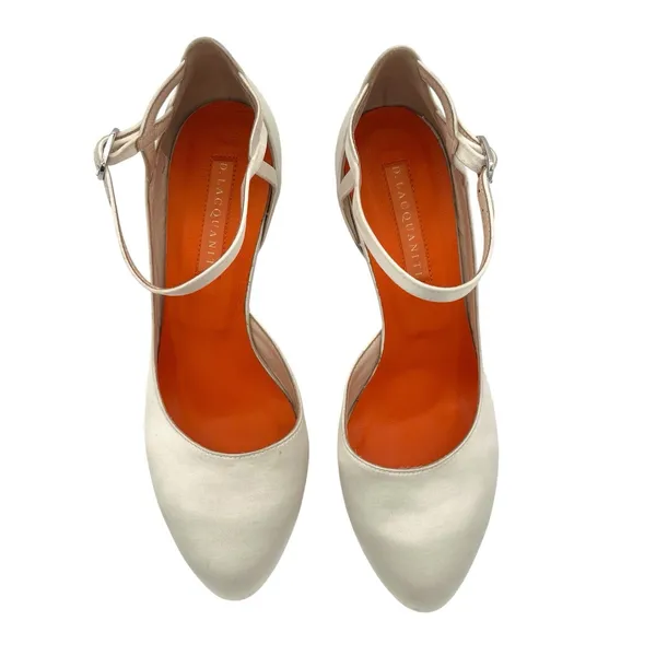 D. Lacquaniti white Satin d'Orsay Mary Jane heels Sz 37 Bridal Luxury Designer - Image 2