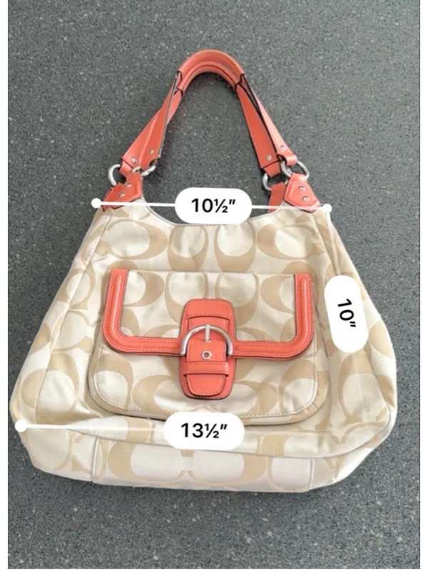 Coach Campbell Signature Hobo Bag - Light Khaki/Coral - Image 10