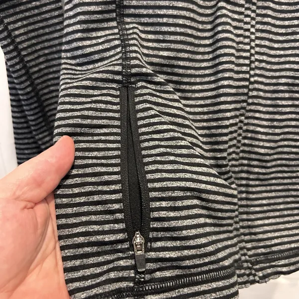 RBX Womens Black‎ Gray Striped Full Zip Athletic Jacket Thumbholes S Activewear - Image 2