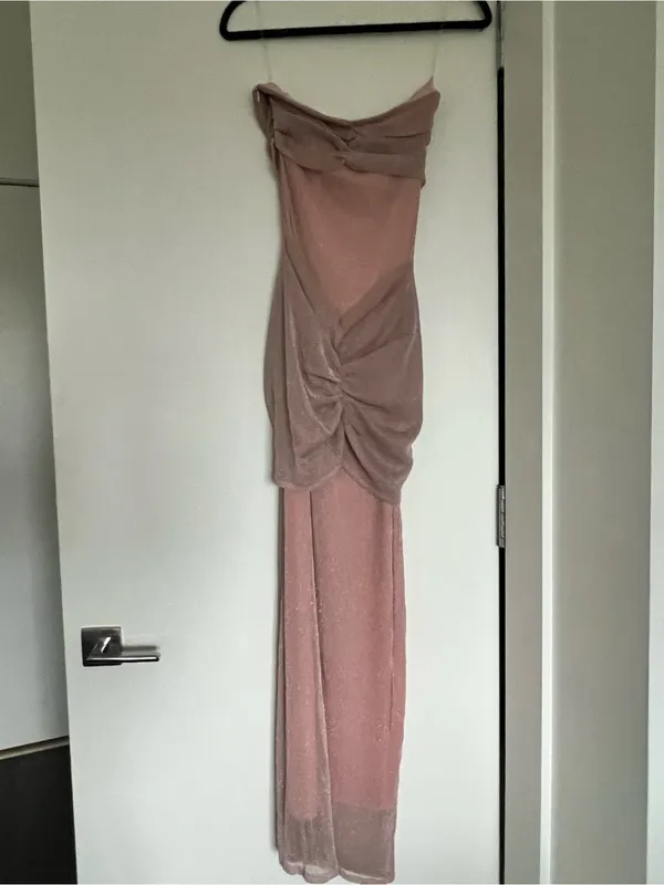 Strapless Dusty Pink Maxi Dress with Twist Front - Image 3