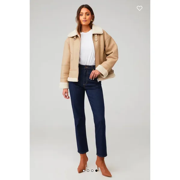 Heartloom Matin Faux Leather Sherpa Coat Jacket Beige Size M - Image 15