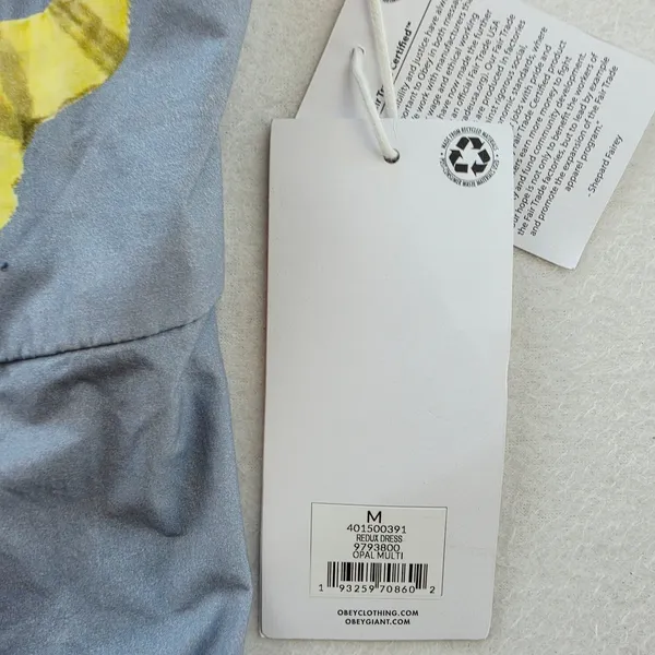 Obey NWT Redux Dress Opal Multi Floral Pansy Blue Cotton Mini Puff Sleeve Size M - Image 5