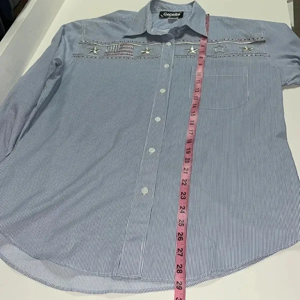 Vintage Western cowgirl blouse medium‎ long sleeve pin stripe Americana top - Image 5