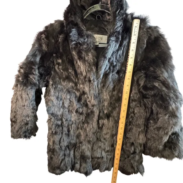 Wilsons Leather Maxima Genuine Fur Coat Hooded Black Belted Pom Luxury‎ Small - Image 7