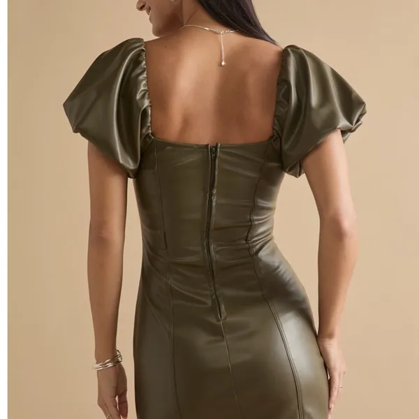 Miami‎ Francesca's Angela Vegan Leather Mini Dress Women's Small Olive Coquette - Image 4