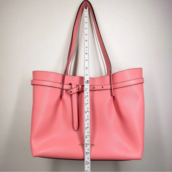 Michael Kors Emilia Large Pebbled Leather Tote Bag Grapefruit Pink Buckle Accent - Image 13