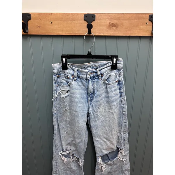American Eagle Stovepipe High Rise Distressed Straight Leg Jeans Light Wash 00S - Image 4