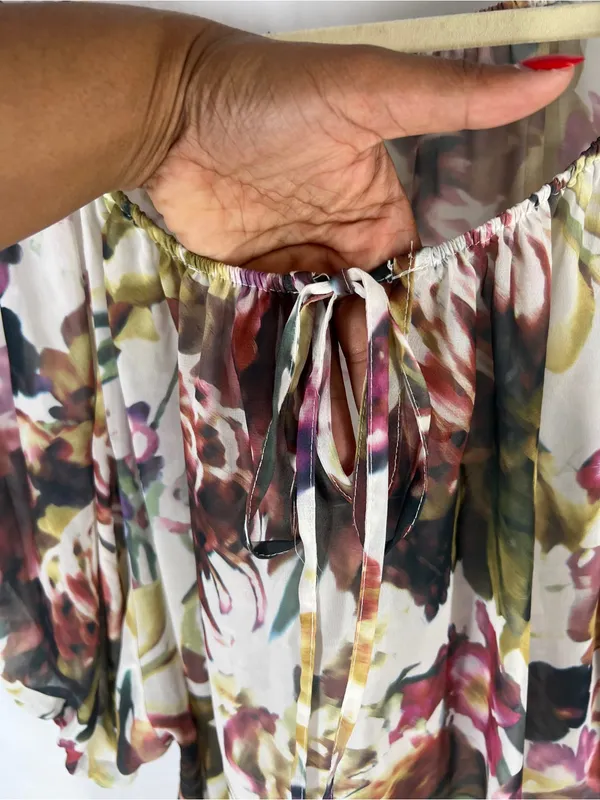 a.n.a Sheer Floral Peasant Blouse in‎ Cream, Green, Pink - Image 5