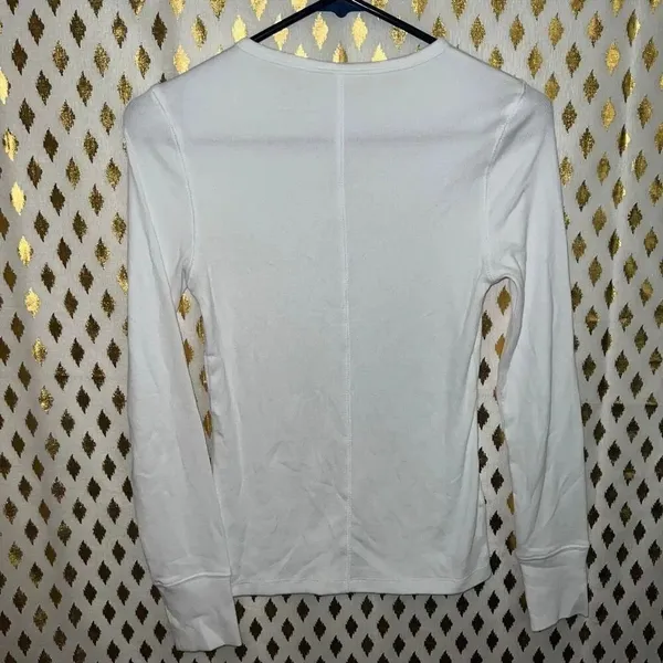 Time and tru Simple white long sleeve shirt fitted top semi sheer with center se - Image 3