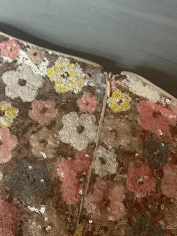 Sequin Floral Gold and Pastel Hippie Mini Skirt Size XS Date Night Going Out \ - Image 9