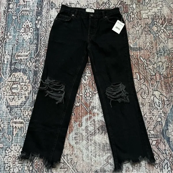 Free People We The Free‎ Maggie Jeans NWT Midrise Straight Size 26 Washed Black - Image 3